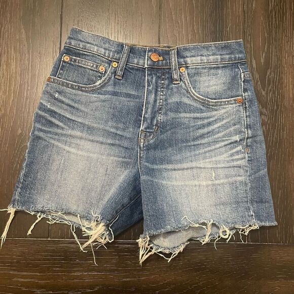 MADEWELL High Rise Denim Cut Off Jean Shorts Size 24 Blue NWT Casual Raw Hem - Picture 1 of 7